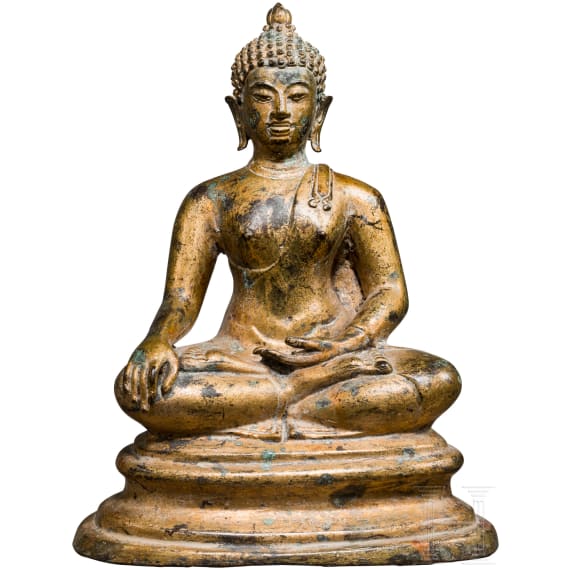 A gold lacquered bronze Buddha, South East Asia
