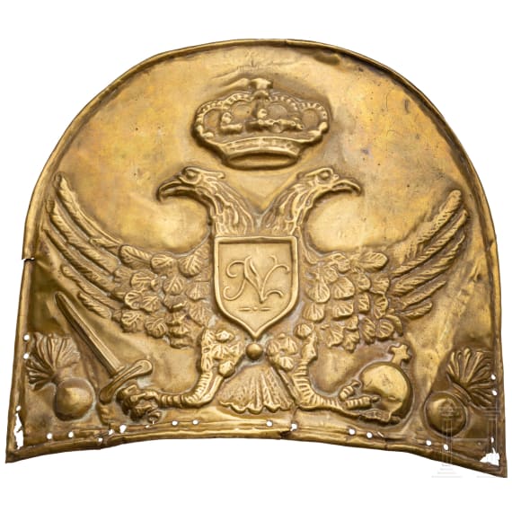 Unknown grenadier cap plate, 18th century, possibly Russian