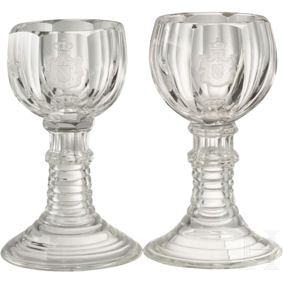Two liqueur glasses with the coat of arms of the Grand Dukes of Baden
