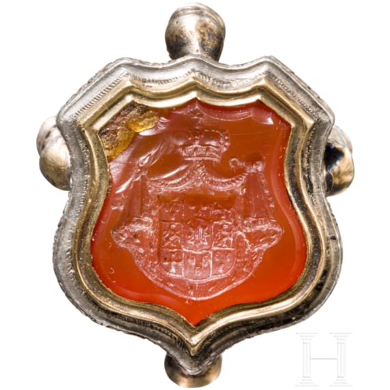Prince Georg Viktor von Waldeck and Pyrmont (1831 - 1893) - personal silver and gold signet with carnelian seal surface