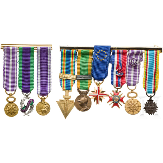 Two miniature medal bars, France, 20th century