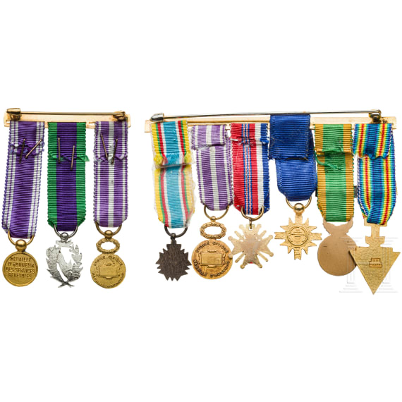 Two miniature medal bars, France, 20th century