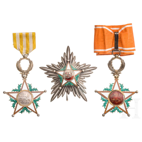 Alaouite Ch&eacute;rifien-Orden (Ouissam Alaouite Ch&eacute;rifien) - Breast Star of the Grand Cross and two Commander Crosses, Morocco
