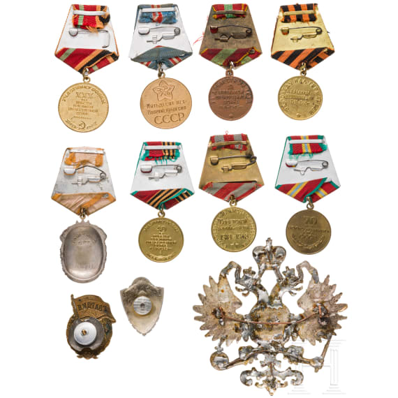 Eleven awards, Kinzal and Tsarist belt buckle, Russia, c. 1910/Soviet Union, since 1942