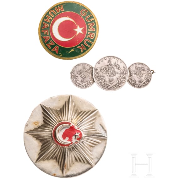 Three silver medals 1875, police and customs badges, Turkey