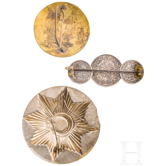 Three silver medals 1875, police and customs badges, Turkey