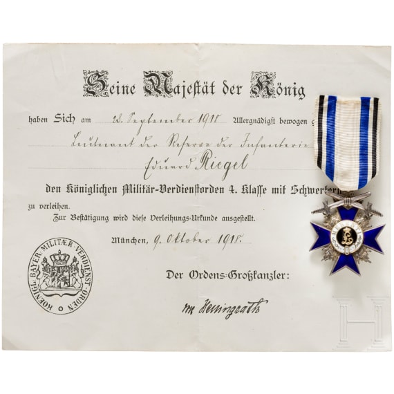 Military Merit Order 4th class with swords and award document, Bavaria