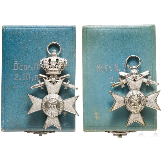 Two Military Service Crosses 2nd class in case, Bavaria