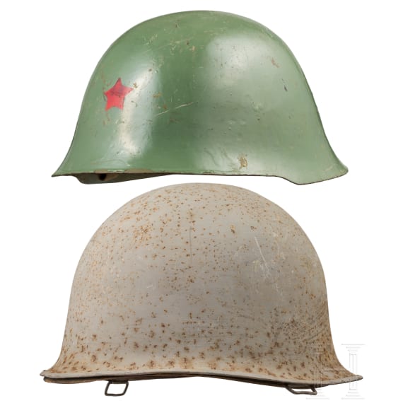 Two steel helmets, USA and China