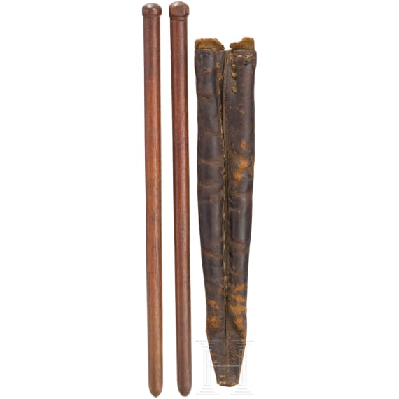 Drumsticks in leather case, c. 1880
