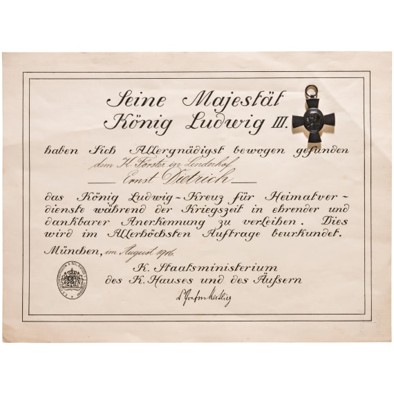 King Ludwig Cross 1916 with document