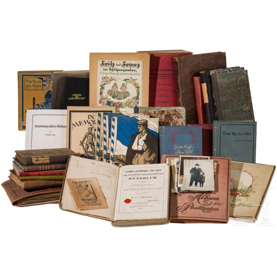 Family of the Barons of Leonrod - convolute of 15 books and two albums with written vignettes and postcards
