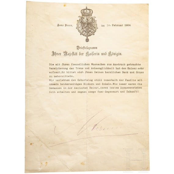 "Empress" Hermine - letter telegram 1934