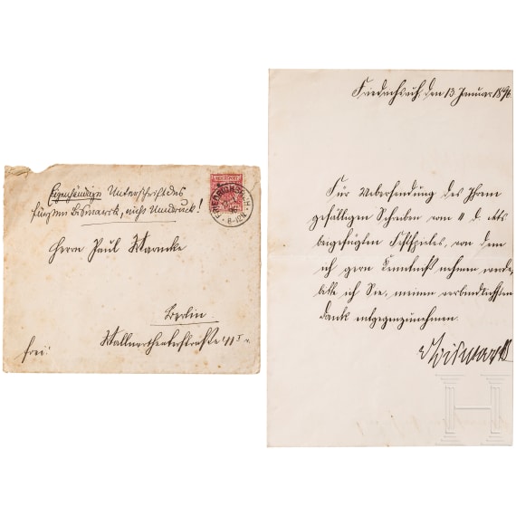 Otto F&uuml;rst von Bismarck (1815 - 1898) - personally signed dictation letter with envelope 1896