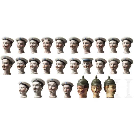 24 doll's heads in porcelain, navy, German Empire