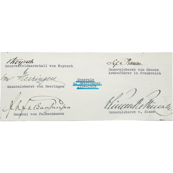 Five original autographs of generals and military leaders of the 1st world war