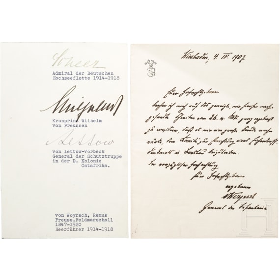 Four original autographs of generals and military leaders of the 1st world war