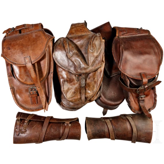 Convolute of leather equestrian accessories, around 1900