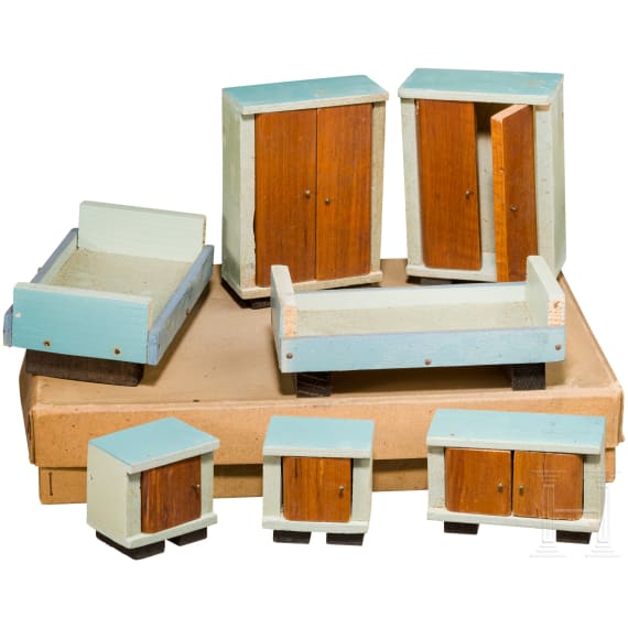Bedroom arrangement for a doll's house in original cardboard box