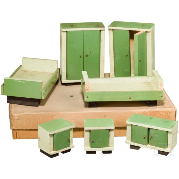Bedroom arrangement for a doll's house in original cardboard box