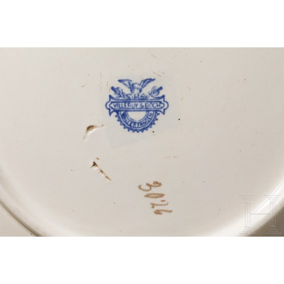 Ceramic plate with battleships, around 1900