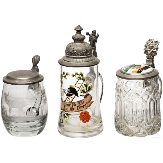 Three civilian glass jugs, German, first half of the 20th century