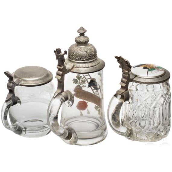 Three civilian glass jugs, German, first half of the 20th century