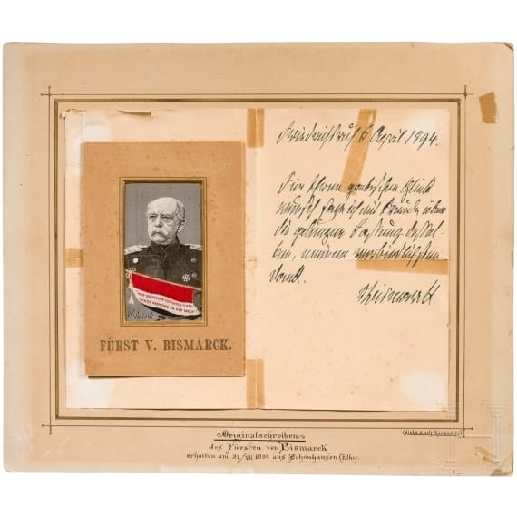 Bismarck portrait with accompanying letter, late 19th century