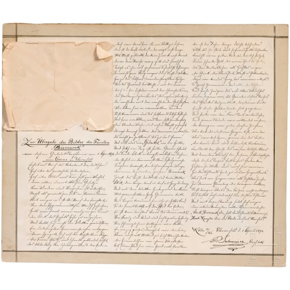 Bismarck portrait with accompanying letter, late 19th century