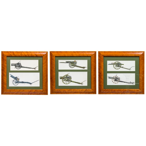 Six original gouaches to field artillery in the 1st half of the 20th century