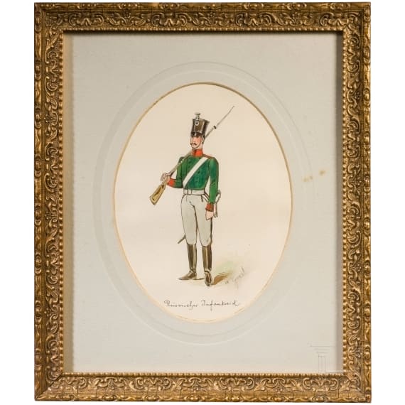 "Russian Infantryman" - watercolored uniform depiction by Alois Greil (1841 - 1902)