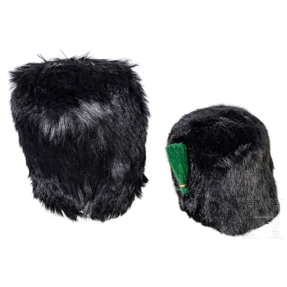 Two fur caps of the English Guard (Queen's Guard)