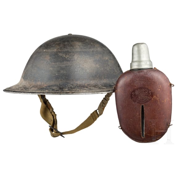 Steel helmet from 1941 and water bottle 1st world war