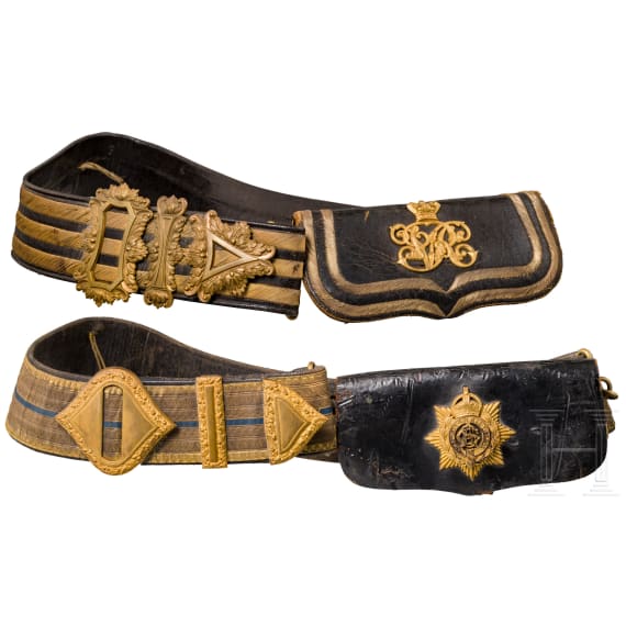 Two cartouche boxes with bandeliers, England, c. 1900