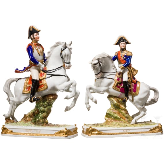 Two French equestrian figures from the Scheibe-Alsbach porcelain manufactory, 20th century