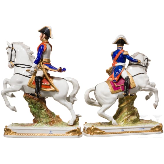 Two French equestrian figures from the Scheibe-Alsbach porcelain manufactory, 20th century
