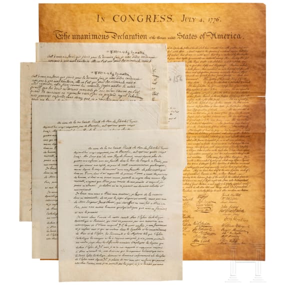 Older facsimiles of the Declaration of Independence of the USA 1776 as well as the testaments of Louis XVI and Marie Antoinette