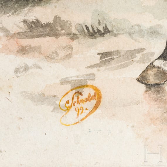 Uniform watercolour of a French hussar of the 12th regiment, dated 1892