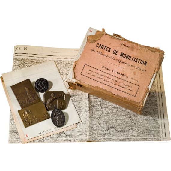 French mobilization cards 1906 and various badges