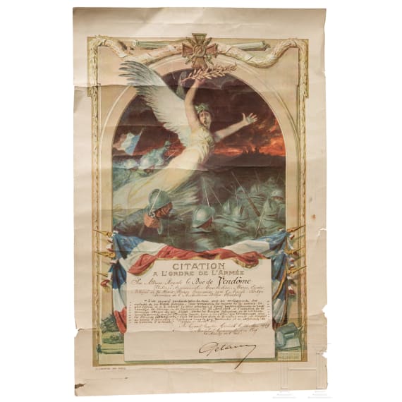 Philippe P&eacute;tain (1856 - 1951) - award document for the Duc de Vend&ocirc;me 1919