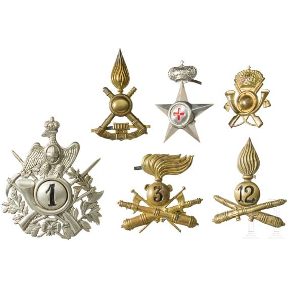 Six Italian headgear emblems, 20th century