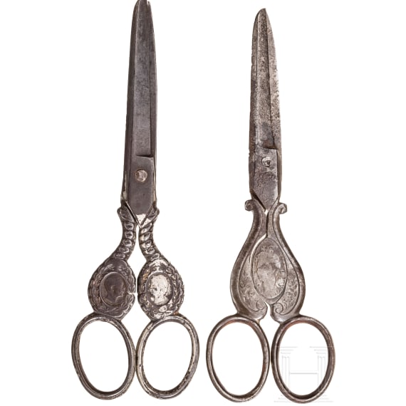 Two Italian scissors with royal portraits