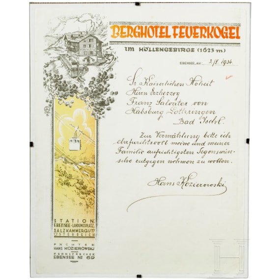 Archduke Franz Salvator of Austria-Tuscany - letter of congratulations on his wedding to Melanie von Risenfels, 1934