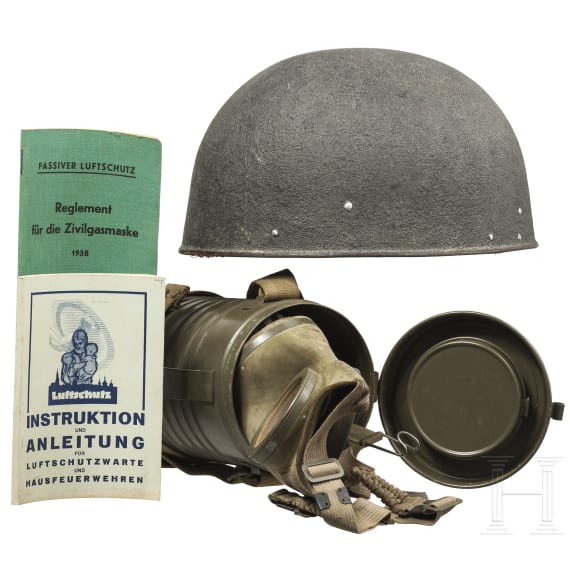 Switzerland - steel helmet and gas mask, pre-1945