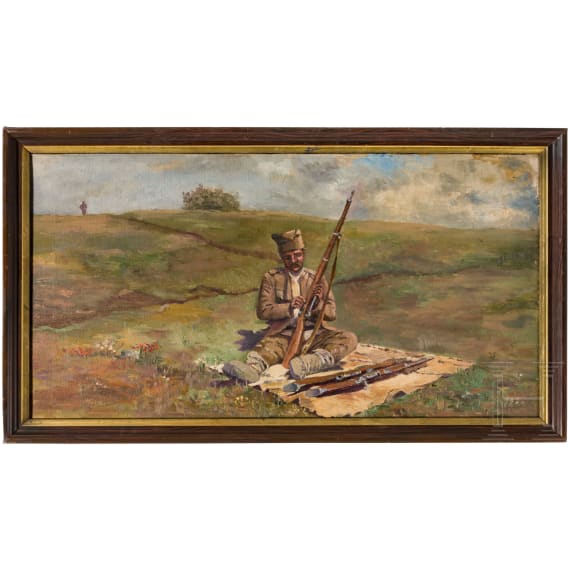 Serbia - a soldier cleaning his rifles, 1st World War