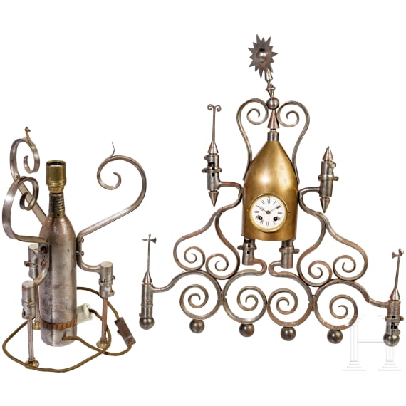 Patriotic clock and lamp, 19th century