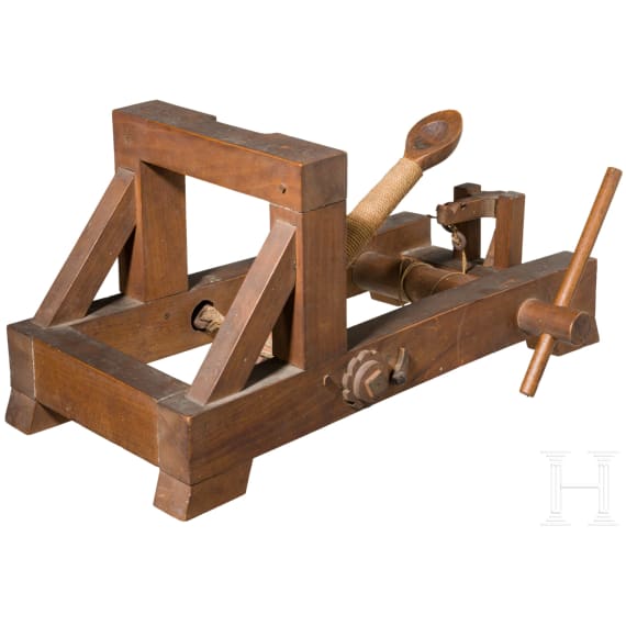 A detailed model of a catapult, circa 1900