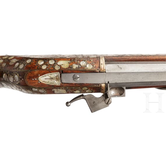 An important mother-of-pearl-inlaid matchlock-musket, Dresden, circa 1580/90