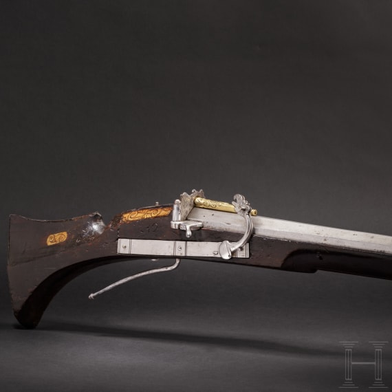 A heavy matchlock musket with musket fork rest from the Emden armoury, circa 1600