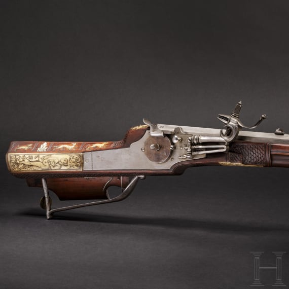 A South German wheellock rifle from the armoury of the princes of Salm-Reifferscheidt, dated 1649